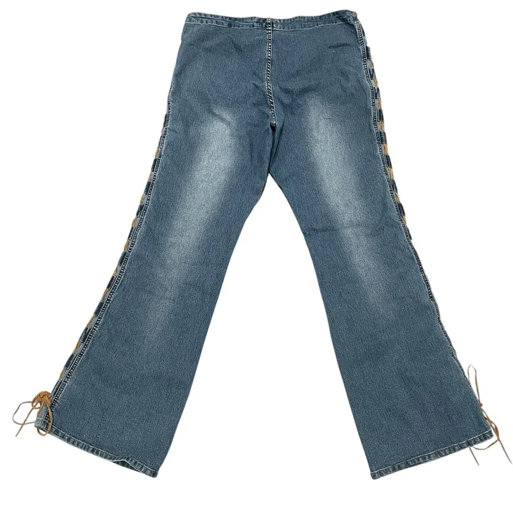SEBO PARIS Y2K Juniors Lace up leg Blue Flared Women Jeans 13/14